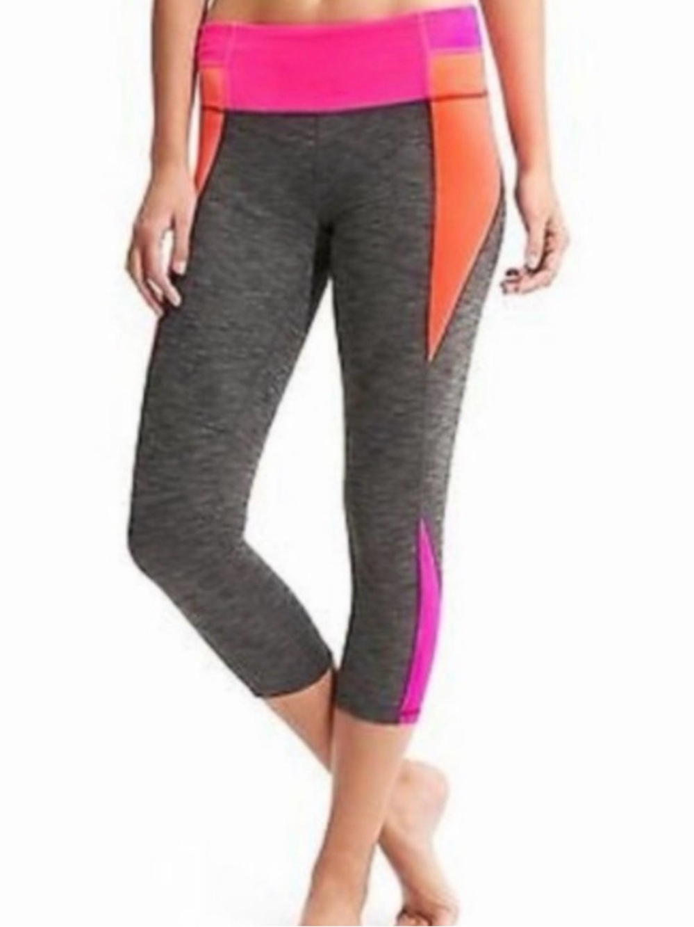 Athleta Gray Capri Leggings with Pink and Orange Panels